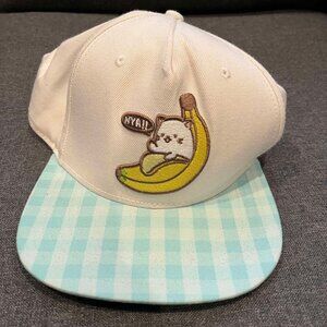 Spencer's Bananya Snapback Cap Hat White And Mint Green Plaid Kawaii Anime